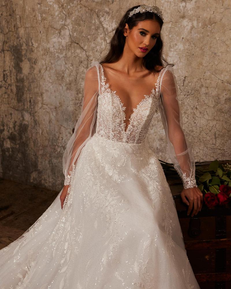 122248 long sleeve open back wedding dress with sparkly beaded lace5